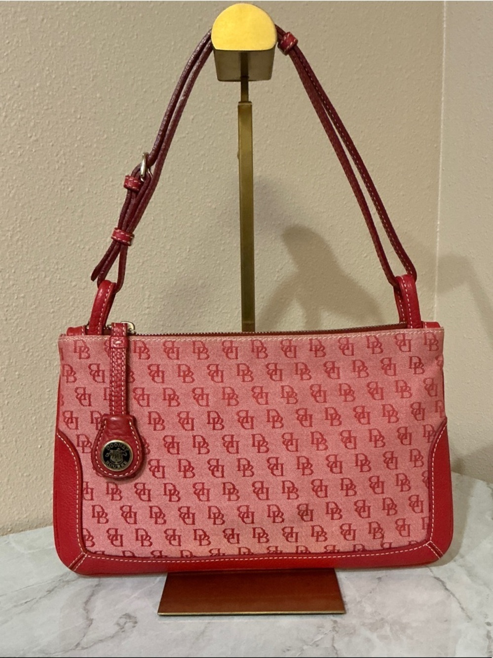 Dooney & Bourke Vintage Red Logo Canvas Shoulder Bag EUC.